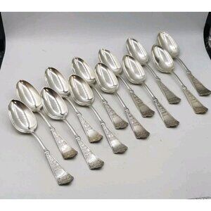 1847 Rogers Bros Silverplate Laurel Oval Soup Spoons Tablespoons Set of 12